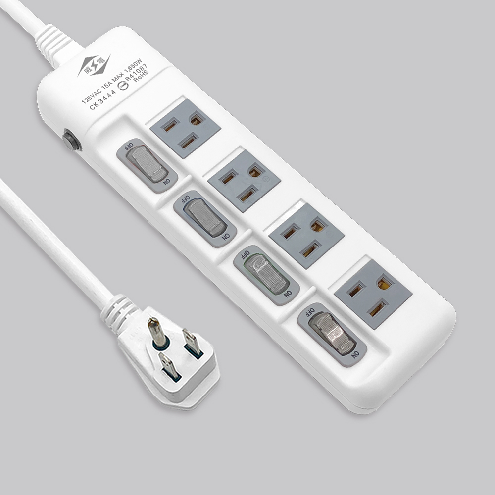 過載斷電4開4座電源延長線