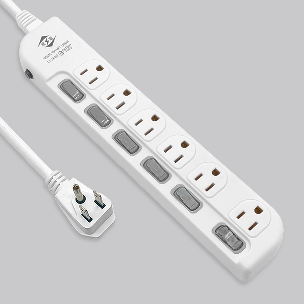 過載斷電6開6座電源延長線